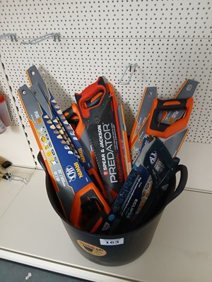 Lot 163 - Bucket of various hand saws