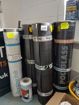 Lot 178 - Seven various rolls of roofing felt etc