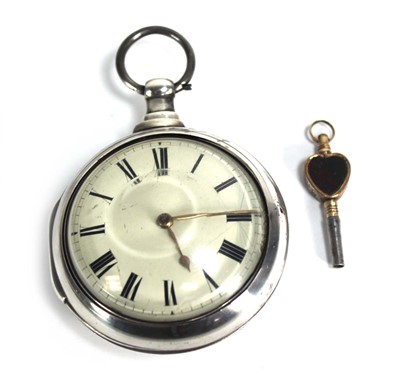 Lot 904 - A George III silver pair case pocket watch,...