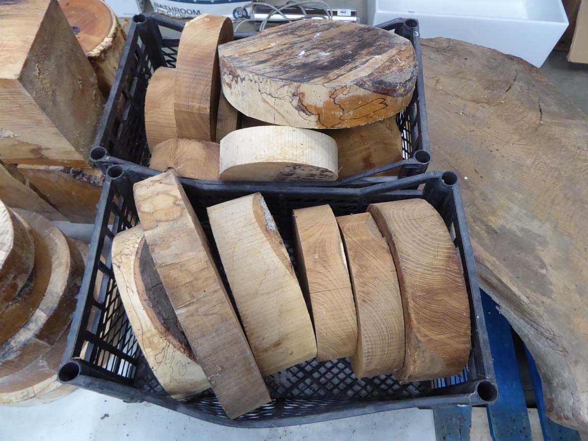 Lot 4296 - 3 crates of wood turning blanks including...