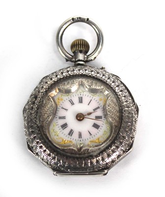 Lot 915 - A Continental silver open face fob watch, the...
