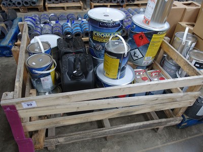Lot 90 - Stillage of miscellaneous roofing fluids...