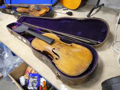 Lot 2397 - Vintage violin and bow in case