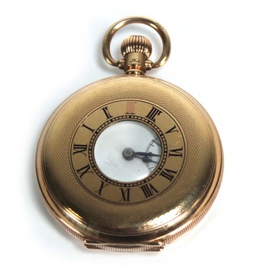 Lot 925 - A 9ct yellow gold half hunter pocket watch,...