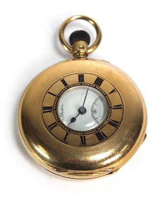 Lot 929 - An 18ct yellow gold half hunter pocket watch...