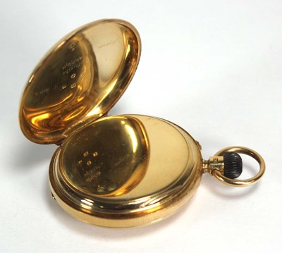 Lot 929 - An 18ct yellow gold half hunter pocket watch...