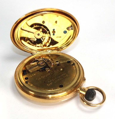 Lot 929 - An 18ct yellow gold half hunter pocket watch...