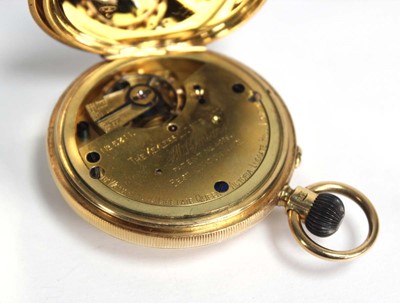 Lot 929 - An 18ct yellow gold half hunter pocket watch...