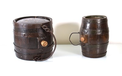 Lot 182 - Two oak and wrought iron bound barrels with...