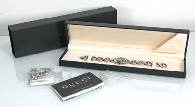 Lot 967 - A ladies stainless steel wristwatch by Gucci,...