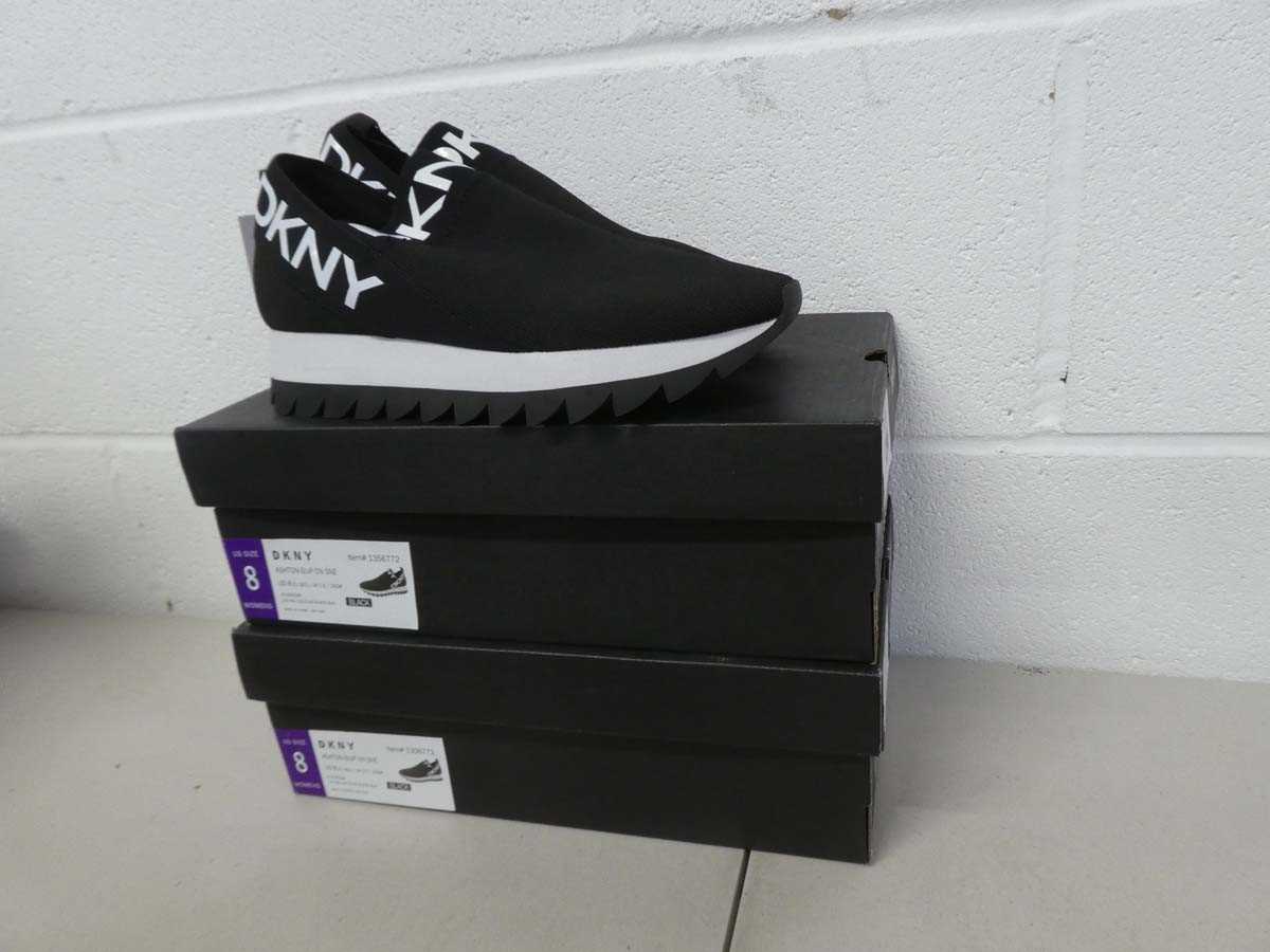 Lot 1295 - x2 boxed pairs of DKNY slip on trainers size...