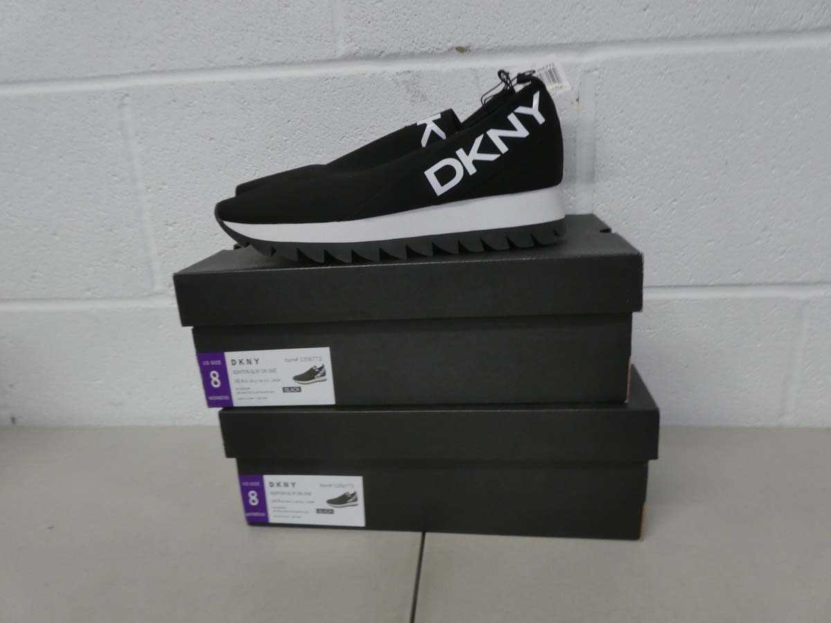 Lot 1296 - x2 boxed pairs of DKNY slip on trainers size...