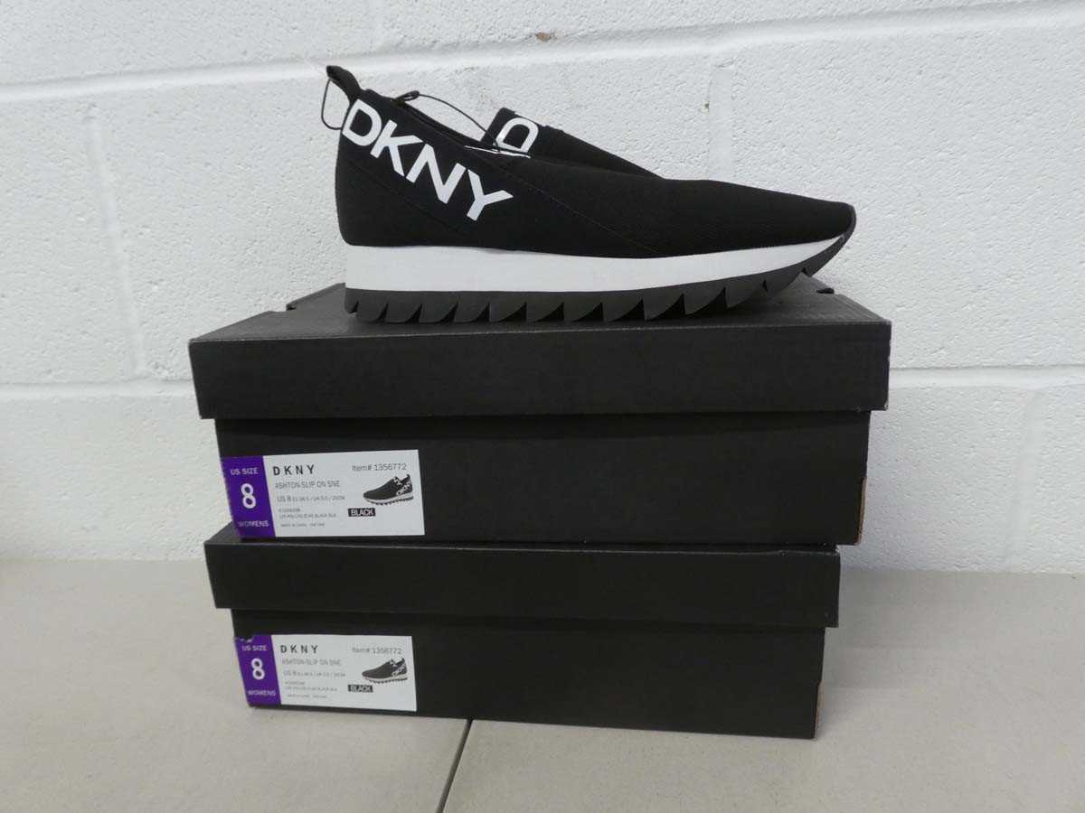 Lot 1297 - x2 boxed pairs of DKNY slip on trainers size...