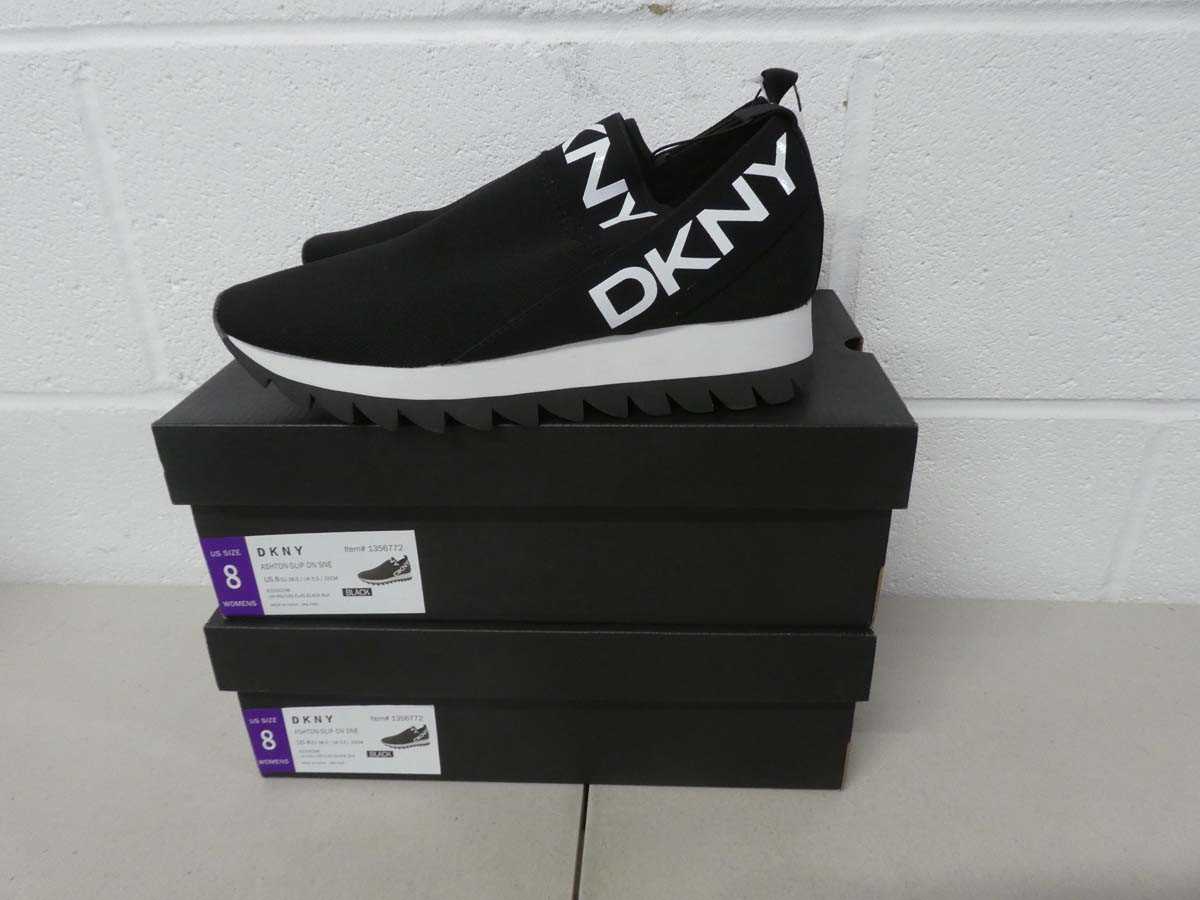 Lot 1299 - x2 boxed pairs of DKNY slip on trainers size...