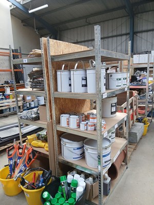 Lot 75 - 4 light duty metal frame racks with wooden...