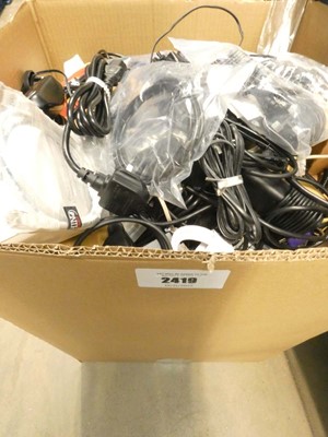 Lot 2419 - Large box containing assorted cables, leads...