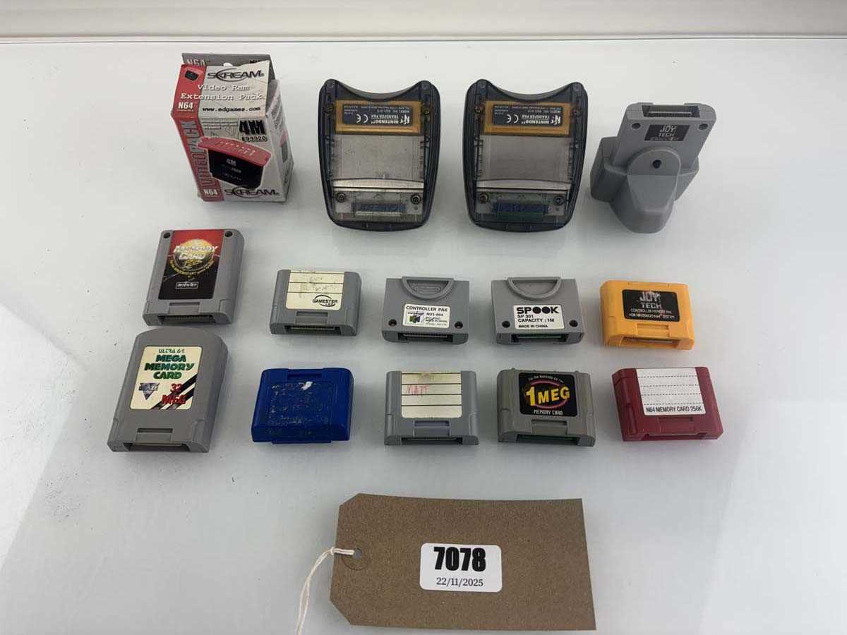 Lot Qty of memory cards and rumble packs for N64