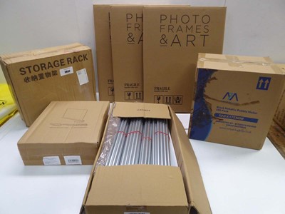 Lot 3682 - Storage rack, picture frames, fabric self...