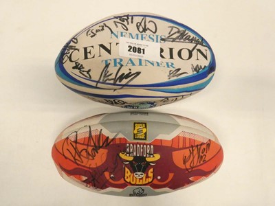 Lot 2081 - 2x rugby balls bearing signatures; Bradford...