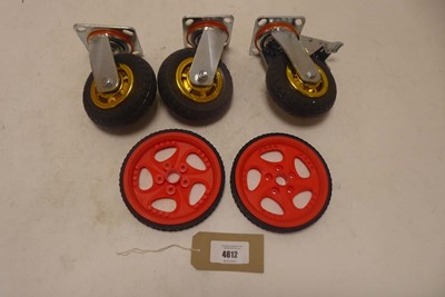 Lot 4688 - Selection of three caster wheels and two...