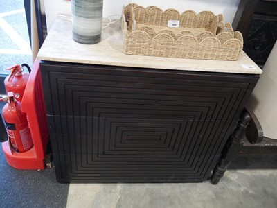 Lot 1301 - Modern marble top 3 drawer chest, the black...