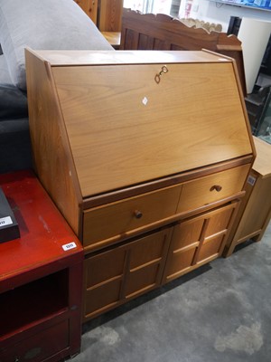 Lot 1310 - Mid century teak bureau with 2 lower drawers...