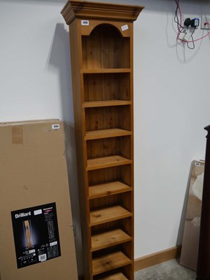 Lot 1448 - Slim pine open fronted bookcase/media storage...