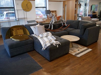 Lot 1391 - Grey fabric upholstered corner sofa system