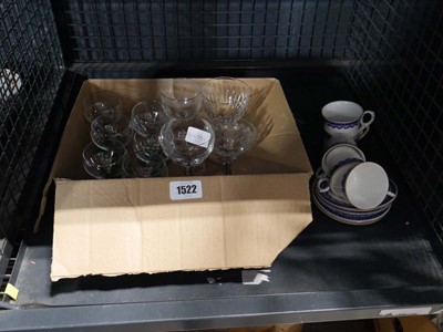 Lot 1522 - Small box of drinking glasses and blue and...