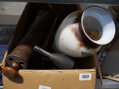 Lot 1572 - Crate containing vases, lamp, fire and rescue...