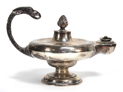 Lot 306 - A late Victorian silver oil lamp of archaic...