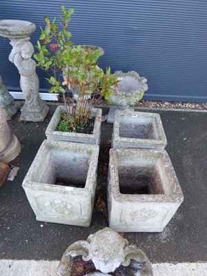 Lot 4149 - Four matching concrete square garden plant...