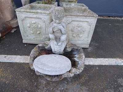 Lot 4150 - Concrete shell garden bird bath with cherub...