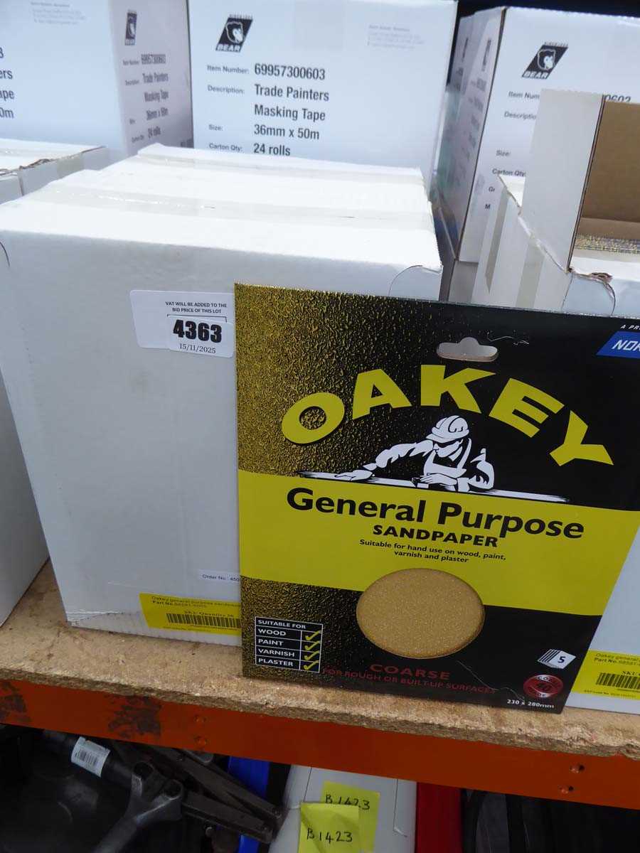 Lot 4363 - Oakey sandpaper sheets, 5 pack course 40 grade,...
