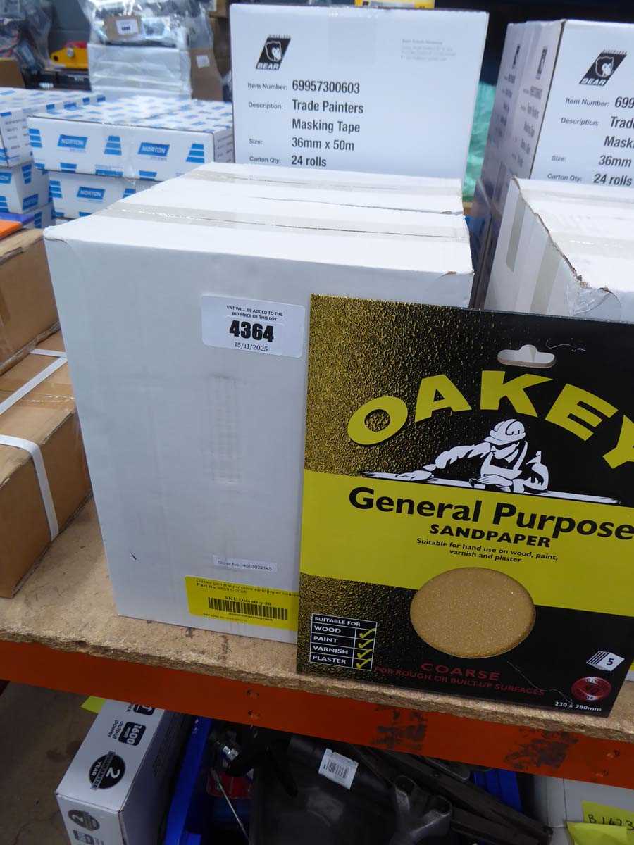 Lot 4364 - Oakey sandpaper sheets, 5 pack course 40 grade,...