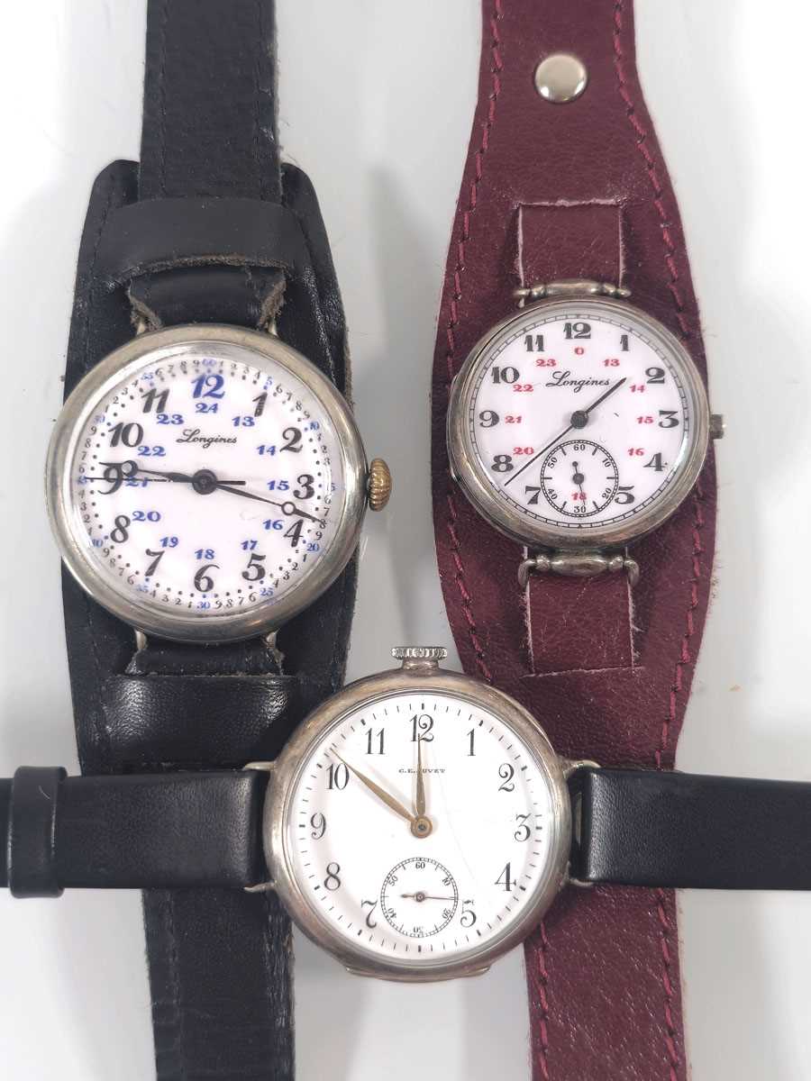Lot 453 - Three early 20th century trench style watches,...