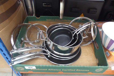Lot 3014 - Tray of Henckels pots and pans