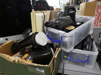Lot 2291 - 3 boxes containing camera lenses and other...