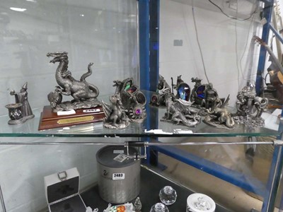 Lot 2482 - Selection of Pewter dragons and fantasy figures