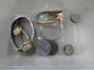 Lot 2495 - 2 part gold wristwatches, plated wristwatch...