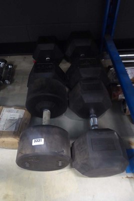 Lot 3331 - Pair of 45kg dumbbells, plus 50kg hexagon...
