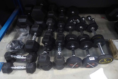 Lot 3332 - 10 pairs of dumbbells, plus 12 single...