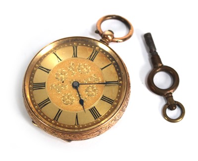 Lot 897 - A 14ct yellow gold open face fob watch, the...