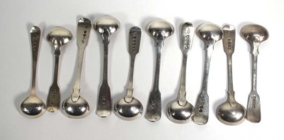 Lot 348 - Ten Georgian and later silver mustard spoons,...