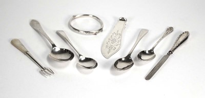 Lot 366 - A group of silver including a butter knife...