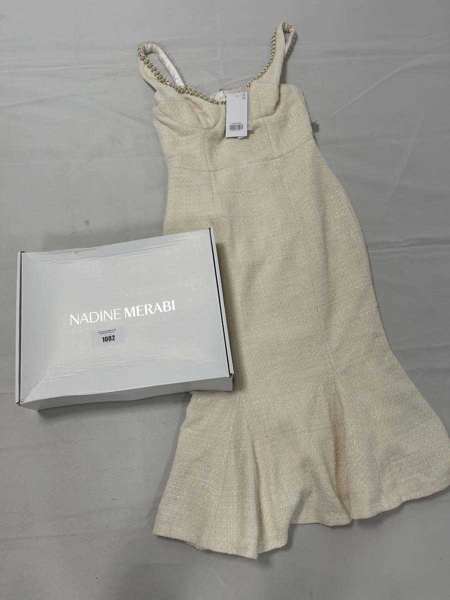 Lot Nadine Merabi cream boucle pearl dress size 10...
