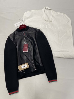 Lot 3756 - Gucci leather knit jacket in black size 48...