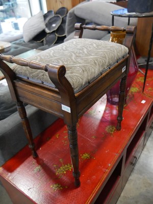 Lot 1316 - Mahogany framed piano stool with green...