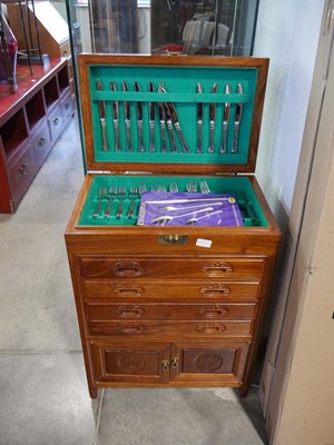 Lot 1326 - Chinese cherry wood finish cutlery canteen...