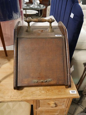 Lot 1328 - Wooden coal scuttle with shovel and free...